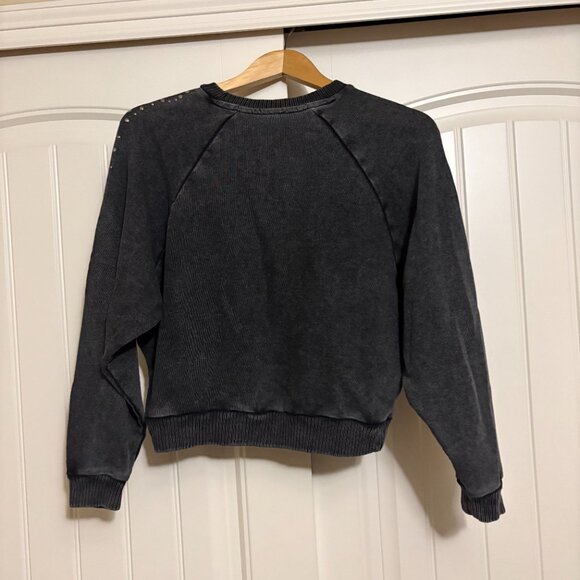 TCU Cropped Sweatshirt Womens Small Gameday Couture Studded Sleeves Dark Gray - Picture 3 of 3